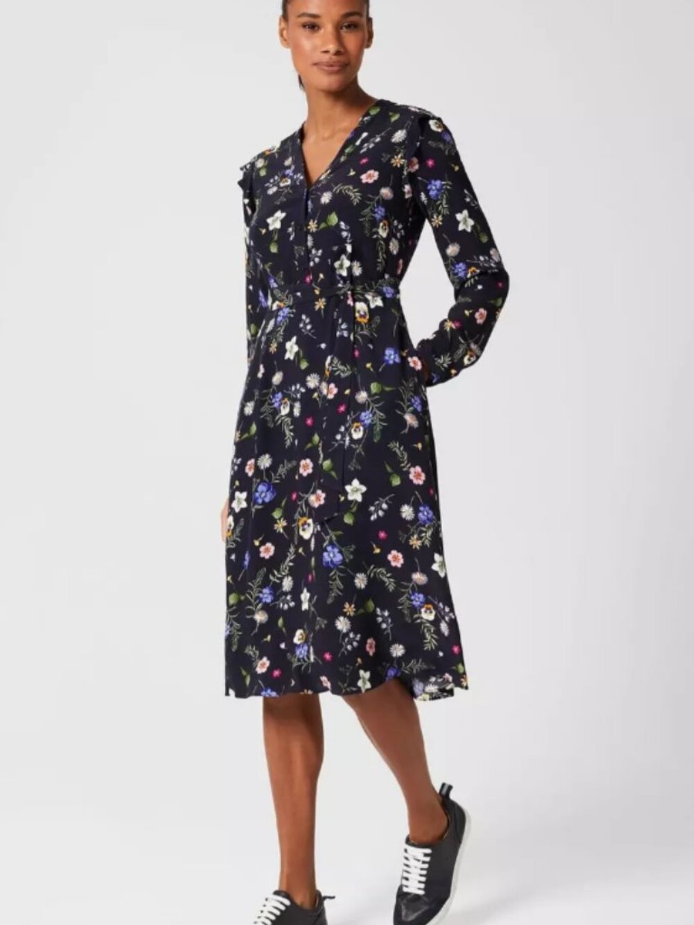 Hobbs London Florentine Floral Midi Dress Navy Size 6